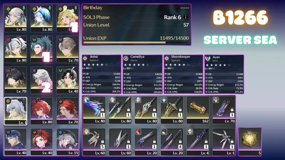 [ACC VIP SERVER SEA ] JINHSI TRẤN, SHORE TRẤN, CAMELLYA, JINYAN R1S1 , YAO, ZANI
